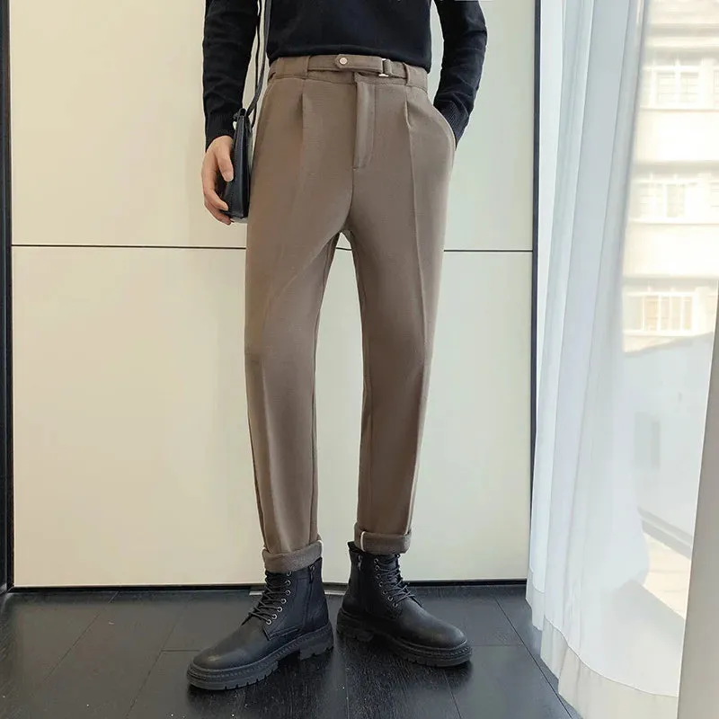 Business Casual Straight-leg Wool Pants Men Clothing Autumn Winter Men's Suit Trousers Temperamental Male 9A6739