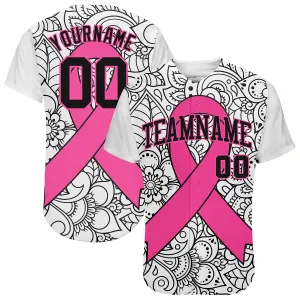 Custom 3D Pink Ribbon Breast Cancer Awareness Month Women Health Care Support Authentic Baseball Jersey