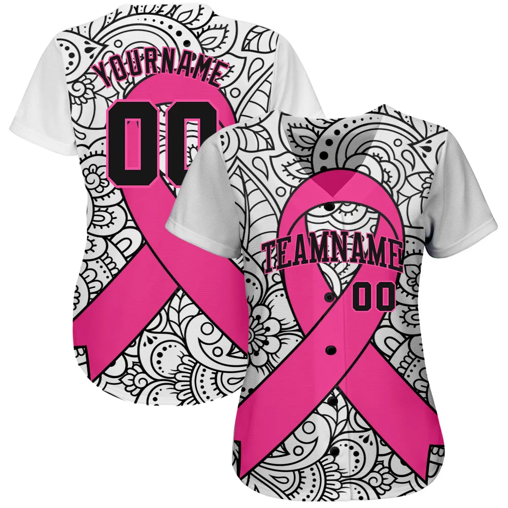 Custom 3D Pink Ribbon Breast Cancer Awareness Month Women Health Care Support Authentic Baseball Jersey