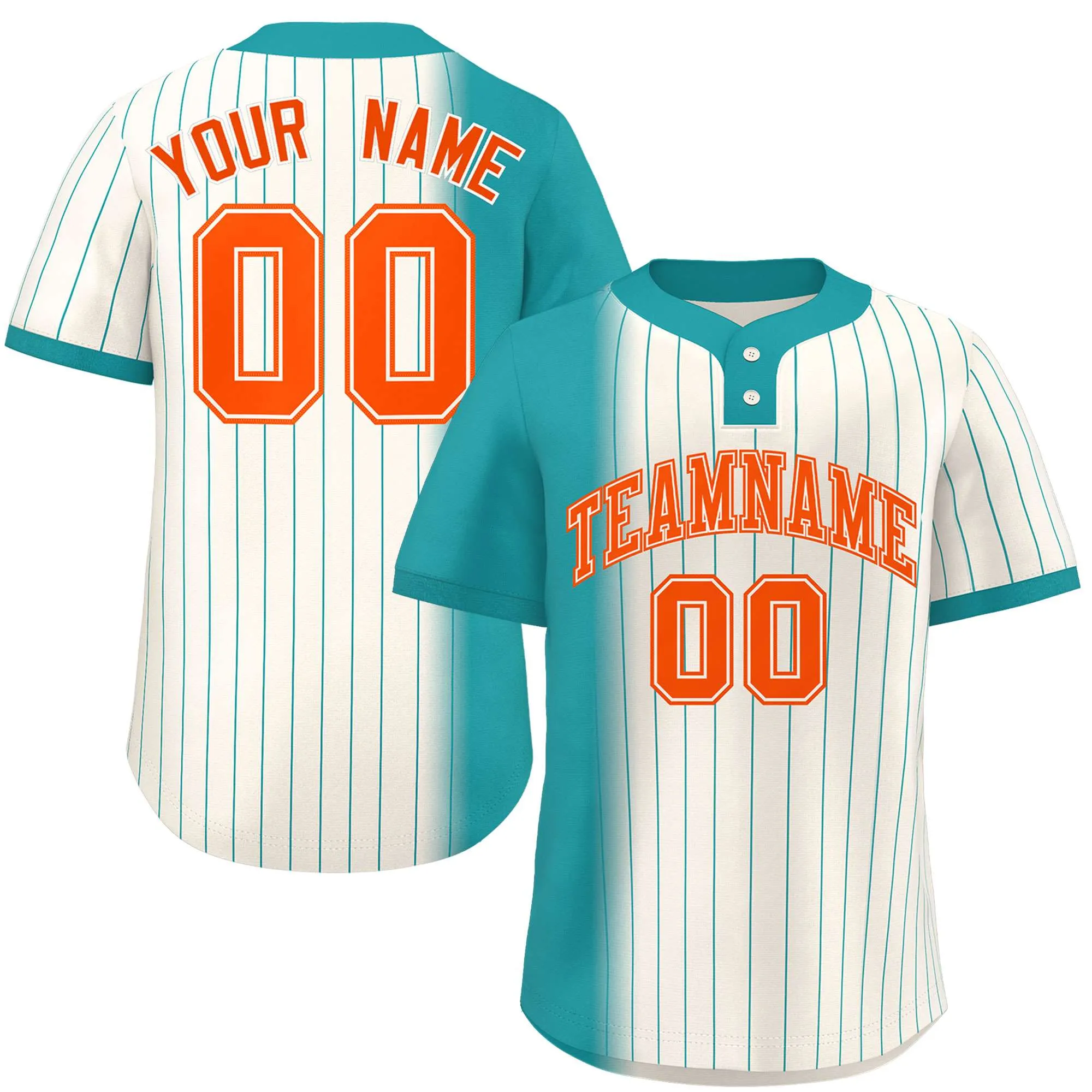 Custom Aqua Cream Gradient Stripe Fashion Authentic Two-Button Baseball Jersey