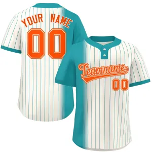 Custom Aqua Cream Gradient Stripe Fashion Authentic Two-Button Baseball Jersey