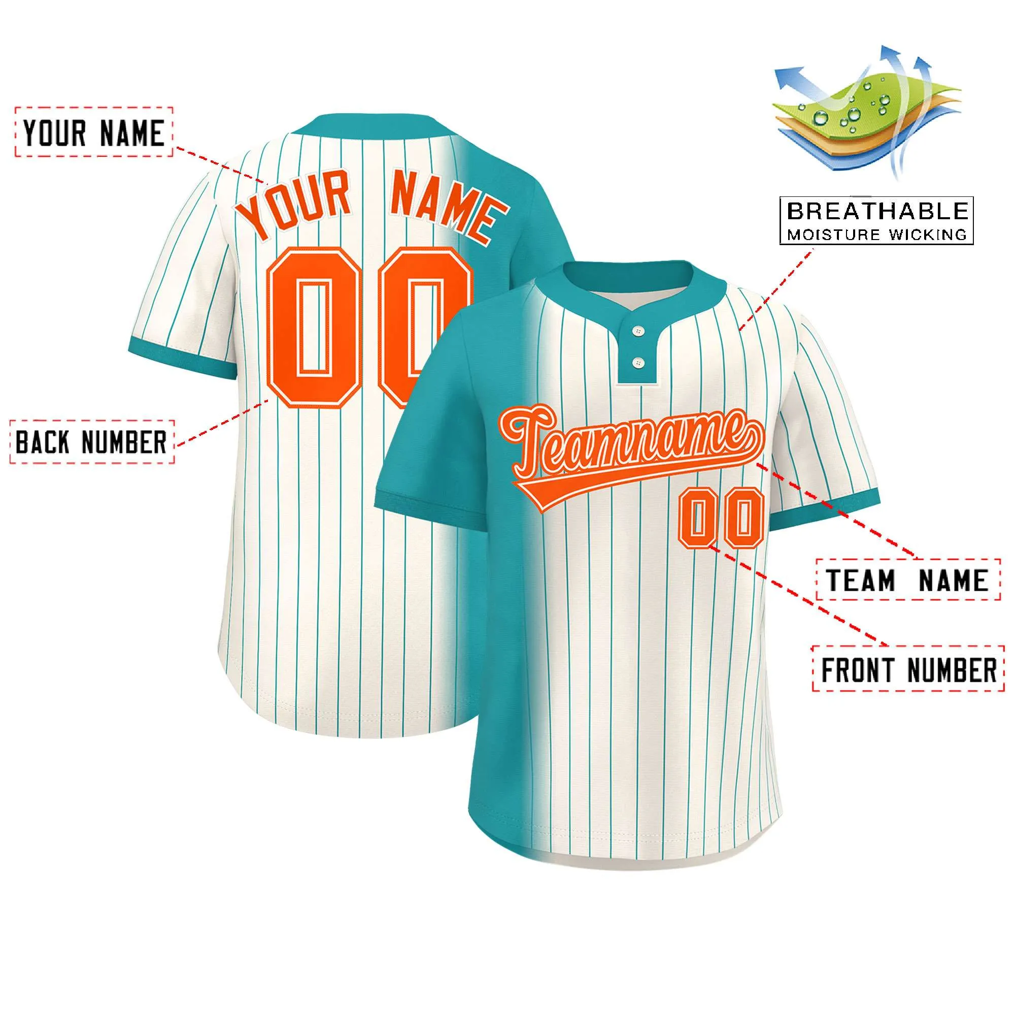 Custom Aqua Cream Gradient Stripe Fashion Authentic Two-Button Baseball Jersey