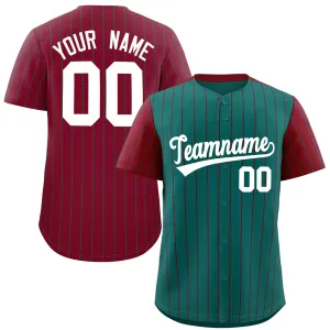 Custom Aqua Crimson Pinstripe Personalized Raglan Sleeves Authentic Baseball Jersey