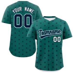 Custom Aqua Navy Personalized Polka Dot Graffiti Pattern Authentic Baseball Jersey