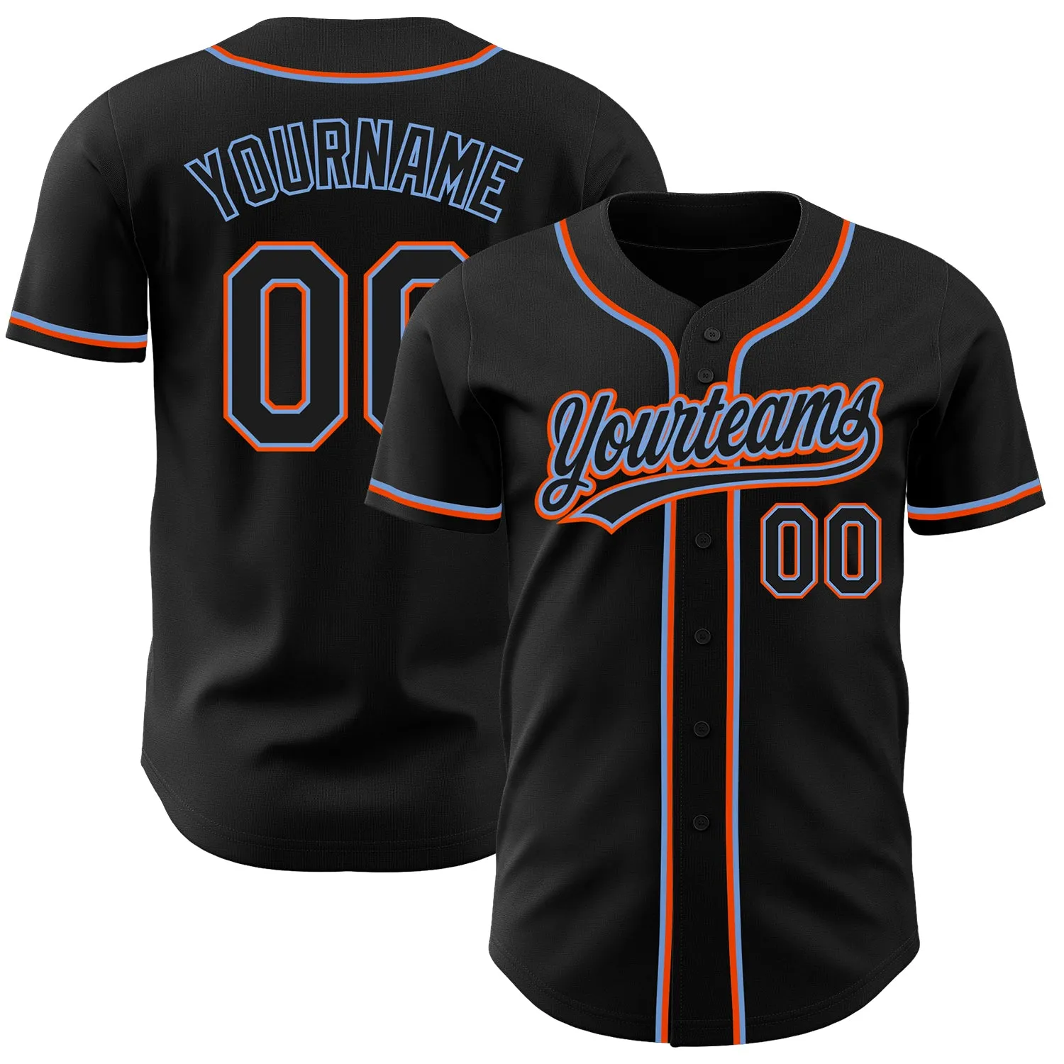 Custom Black Black Powder Blue-Orange Authentic Baseball Jersey