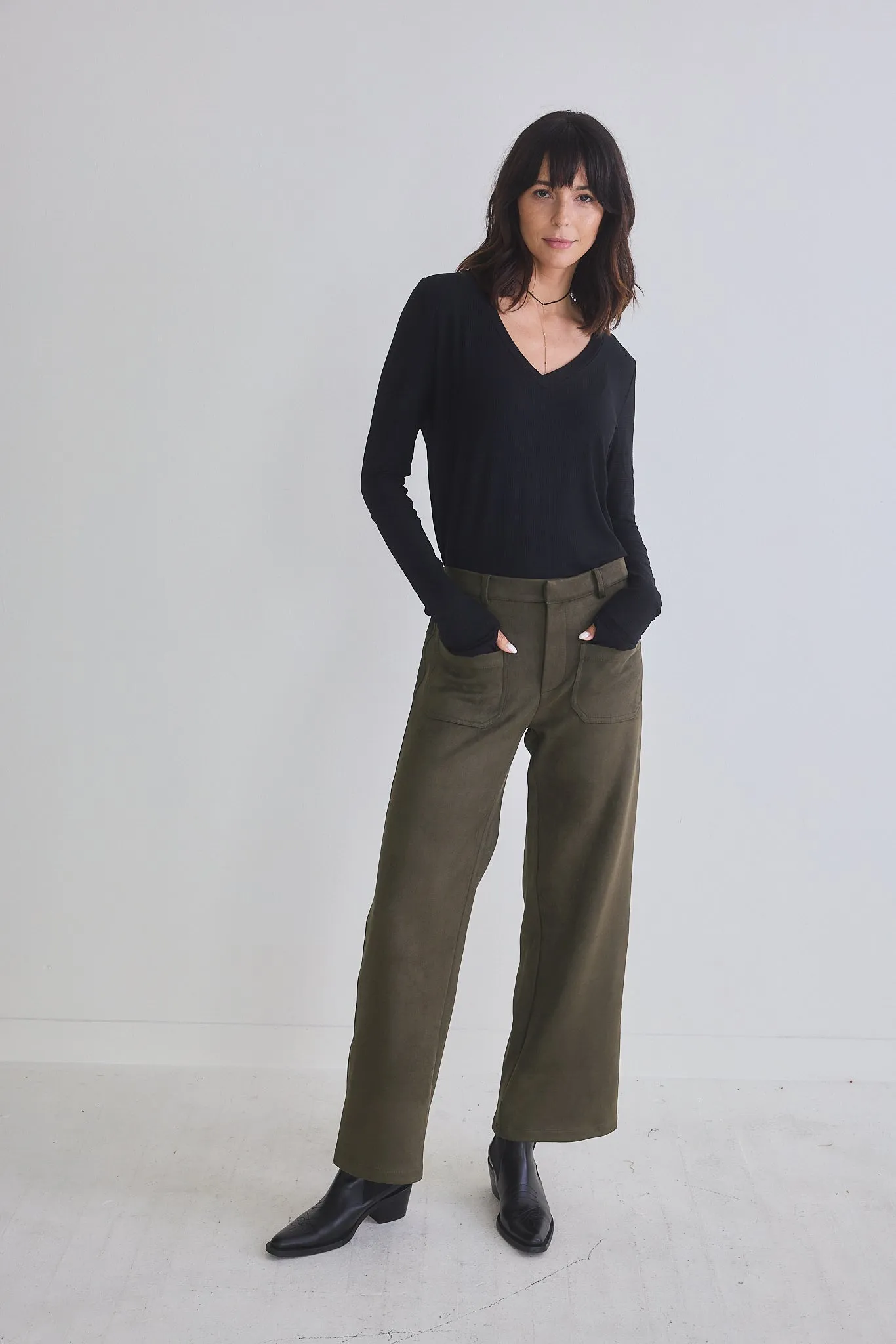 Finesse Microsuede Wide Leg Pants