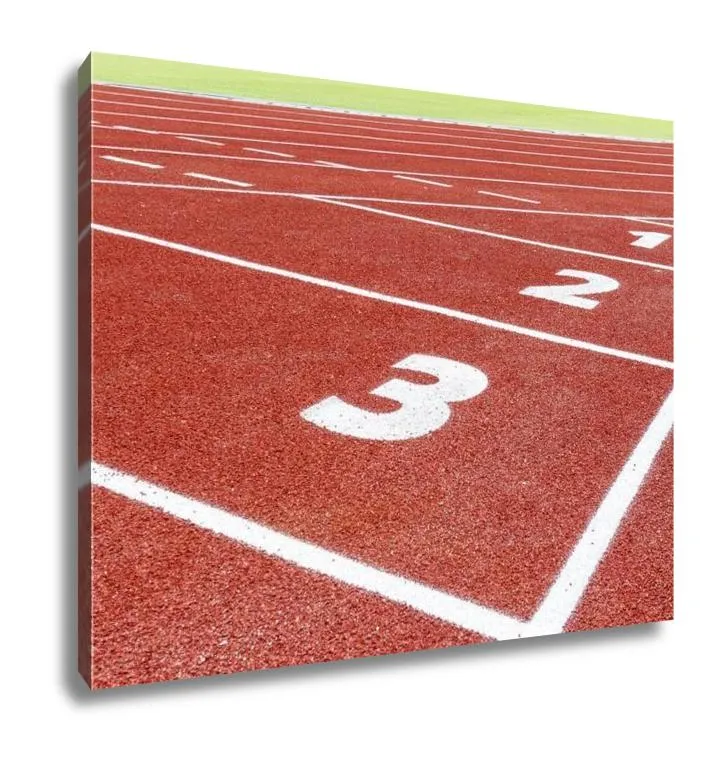 Gallery Wrapped Canvas, The Beginning Of The Athletics Track With Three Numbers