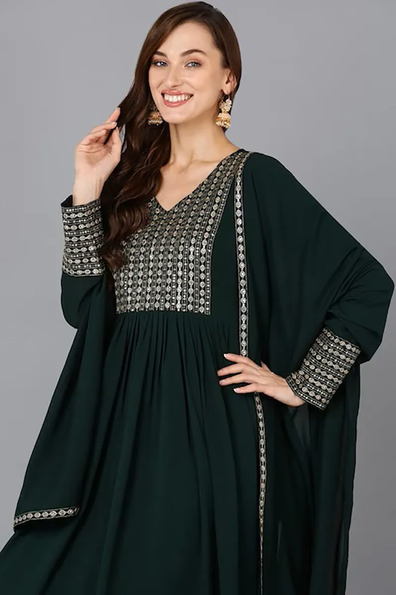 Green Georgette Solid Anarkali Suit Set