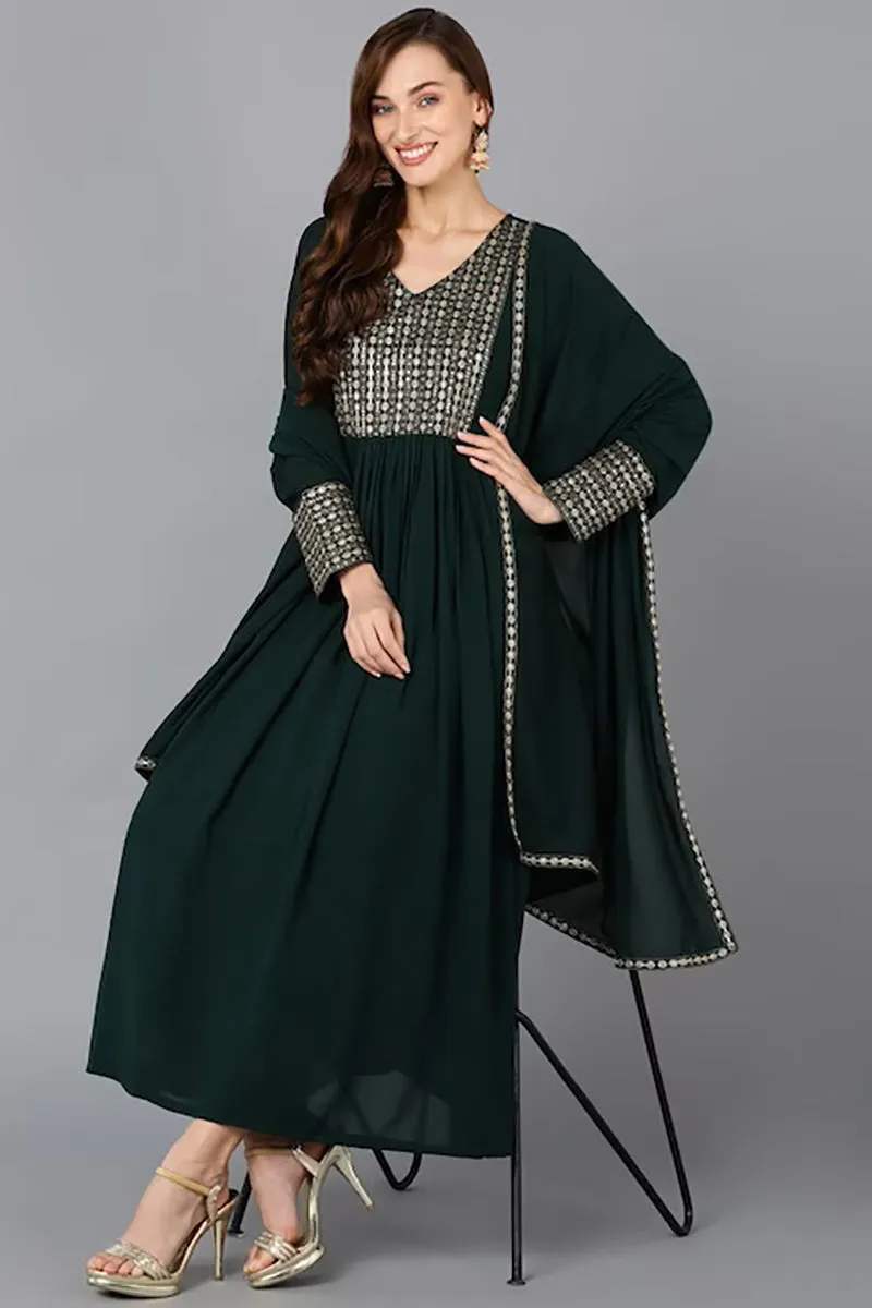 Green Georgette Solid Anarkali Suit Set