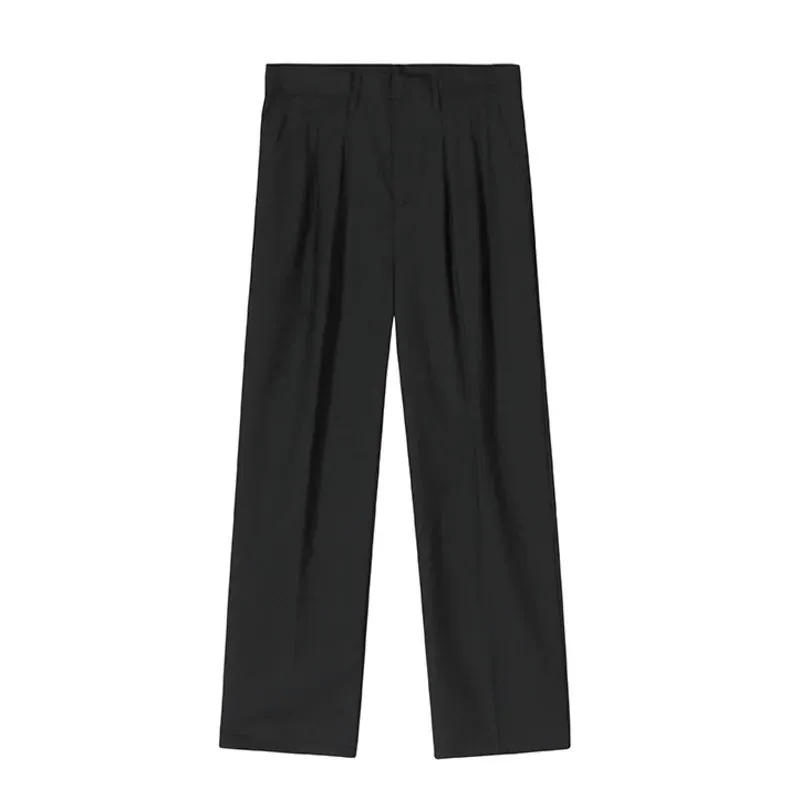 Korean Style Men's Suit Pants Droop Business Casual Straight Wide Leg Zippers Solid Color Male Trousers Summer 9C6576