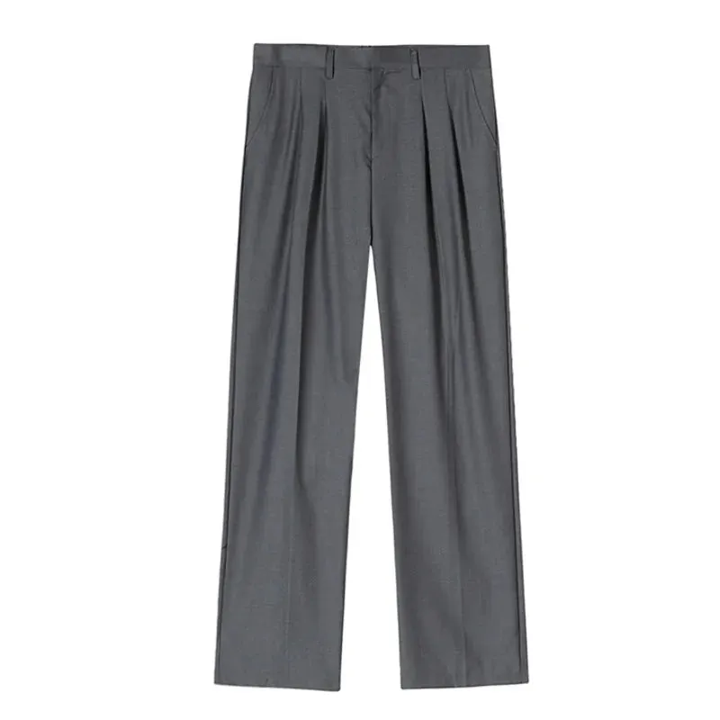 Korean Style Men's Suit Pants Droop Business Casual Straight Wide Leg Zippers Solid Color Male Trousers Summer 9C6576