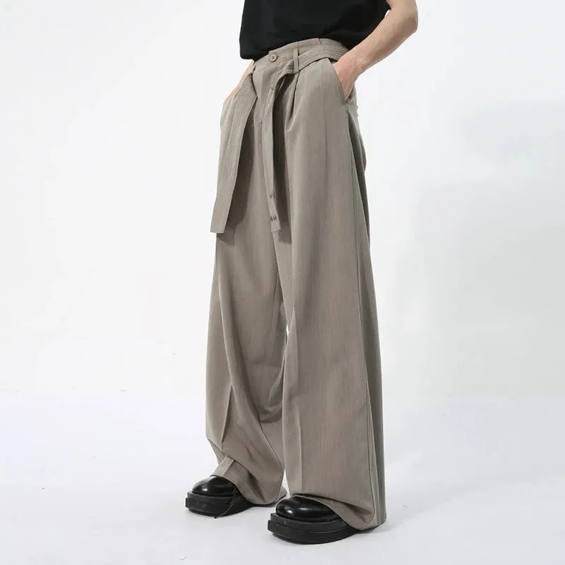 Men's Casual Trousers Japanese Style Ribbon Decoration Three-dimensional Design Loose Solid Color Male Drape Pants 9C5736