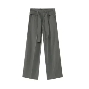 Men's Casual Trousers Japanese Style Ribbon Decoration Three-dimensional Design Loose Solid Color Male Drape Pants 9C5736