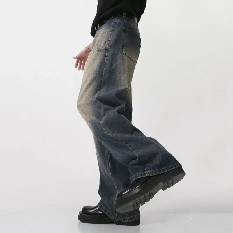 Men's Wear Spring Vintage Male Washed Jeans High Waist Front Pocket Loose Straight Wide Leg Pants Fashion 9A7457