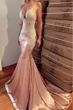 Mermaid Spaghetti Straps Prom Dress Backless Evening Dress