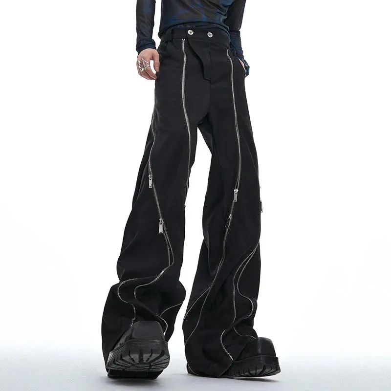 Metal Zipper Design Pants Casual 2024 High Street Darkwear Wide Leg Male Trousers Solid Color Fashion Summer 24E1287