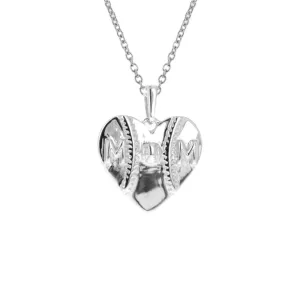 Mini Mom Heart Baseball Necklace | Sterling Silver