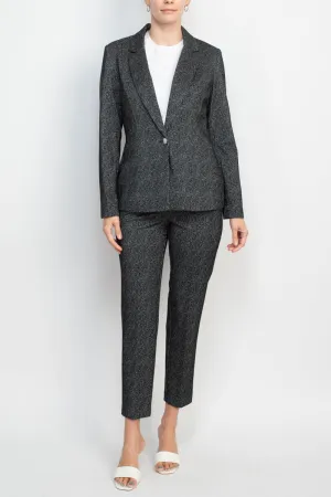 Nanette Lepore notched collar one button closure long sleeve lurex jacket with mid waist pant