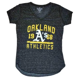 Oakland Athletics A's SAAG Women Gray Flecked Lightweight V-Neck T-Shirt