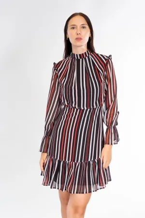 PIN STRIPE LONG SLEEVE MOCK NECK DRESS