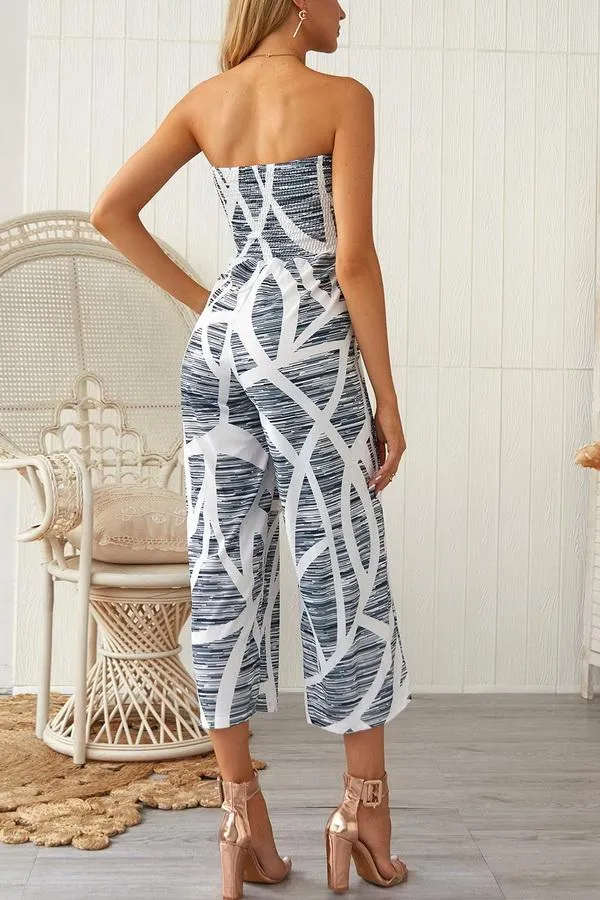 Print Strapless Wide-leg Jumpsuit