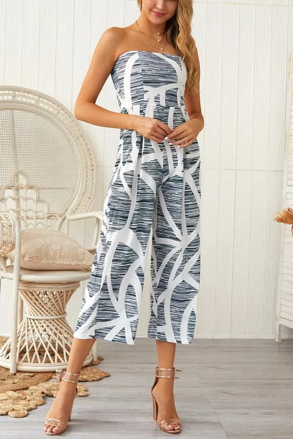 Print Strapless Wide-leg Jumpsuit