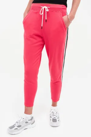 Reena Fleece 7/8 Sweatpant, Hot Coral/Vintage White