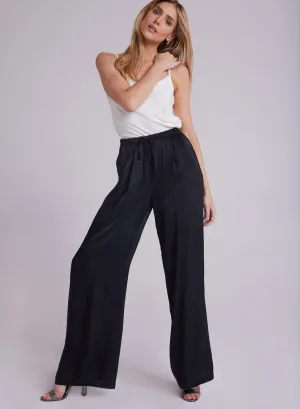 Satin Pleated Wide Leg Pant - Black