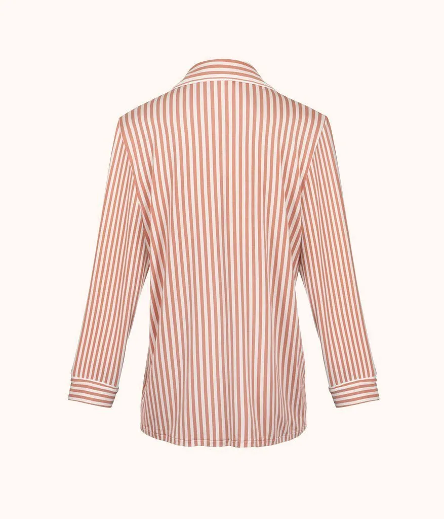 The All-Day Lounge Shirt - Print: Shell Pink Stripe