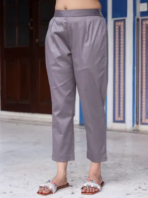 Women Grey Cotton Lycra Solid Slim Fit Pants