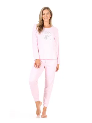 Women's "THINK HAPPY" Long Sleeve Top and Jogger Pajama Set